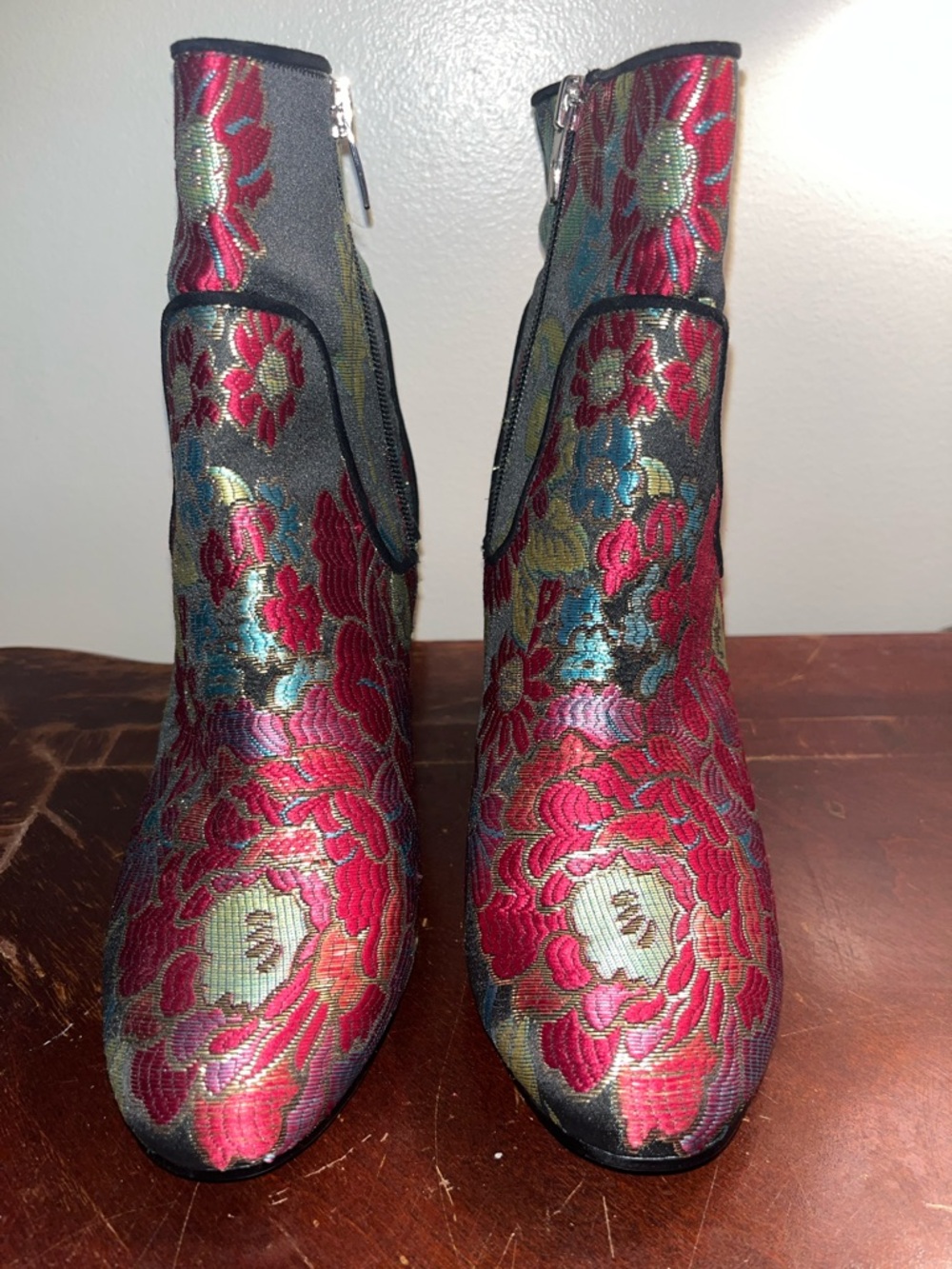 Marc Fisher Black Ankle Boots with Red Floral Embroidery - Picture 4 of 10